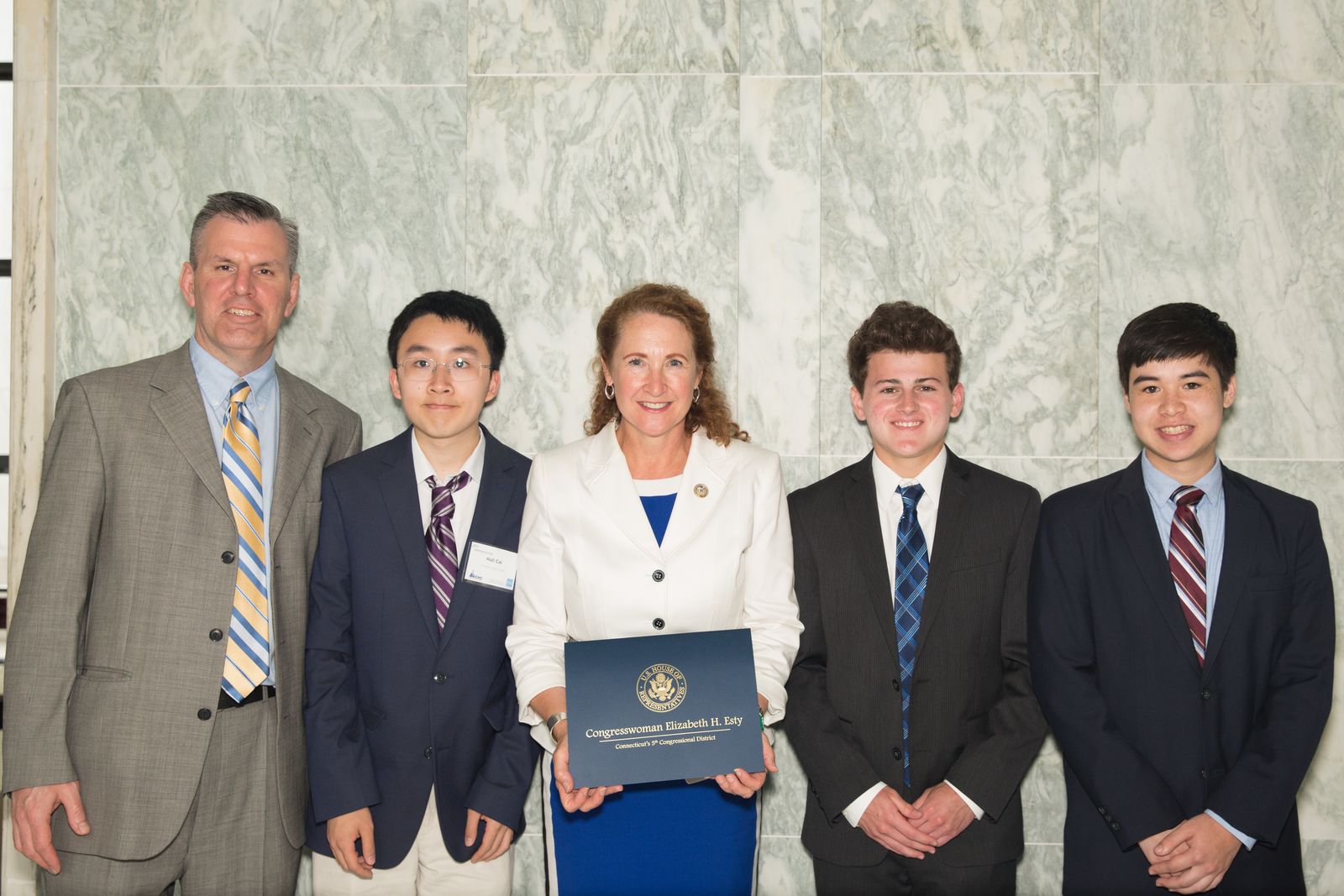Rep. Elizabeth Esty with a Connecticut student team and their teacher at the 2018 reception