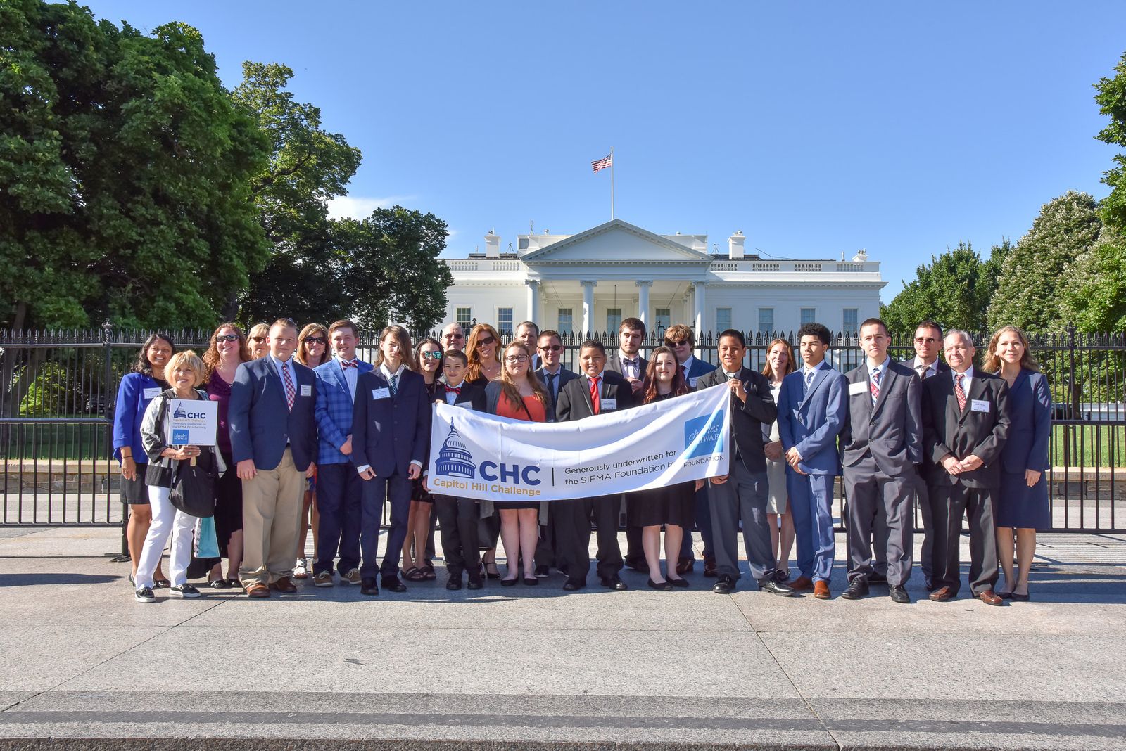 Capitol Hill Challenge students and teachers in front of the White House